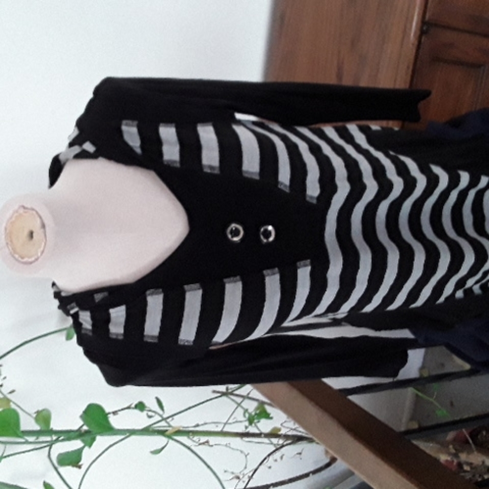 Black and gray with thin silver strip tunic.